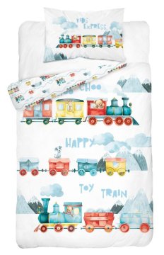 Detexpol Posteljno perilo za otroško posteljico Vlaki Bombaž, 100/135, 40/60 cm