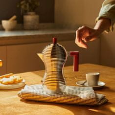 Alessi Pulcina kafetiera espresso za 3 skodelice / rdeč ročaj / indukcija / aluminij