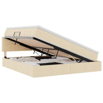 Vidaxl LED Postelja za Shranjevanje z Blazino Krema 160 x 200 cm Blago