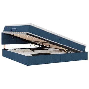 Vidaxl LED Postelja za Shranjevanje z Blazino Modra 200 x 200 cm Blago