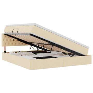 Vidaxl LED Postelja za Shranjevanje z Blazino Krema 180 x 200 cm Blago