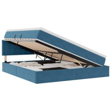 Vidaxl LED Postelja za Shranjevanje z Blazino Temno modra 160 x 200 cm