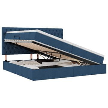 Vidaxl LED Postelja za Shranjevanje z Blazino Modra 200 x 200 cm Blago