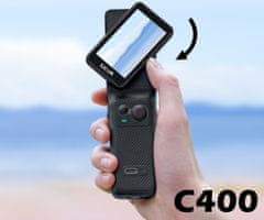 SJCAM C400 akcijska športna kamera, 4K Ultra HD, vrtljivi zaslon, 6-osna stabilizacija, vodoodporna, črna