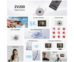 SJCAM ZV200 digitalni fotoaparat, 5K Ultra HD+, 80MP, 16x digitalni ZOOM, AUTO fokus, 9 PRESET načinov, +dodatki, črn