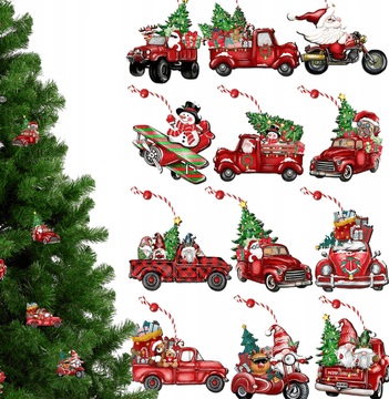 Korbi Božične okraske – leseni avtomobili in škratki, komplet 12 kosov