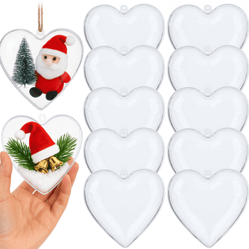 Korbi Akrilne božične kroglice – prozorna srca, komplet 10 kosov, 8 cm