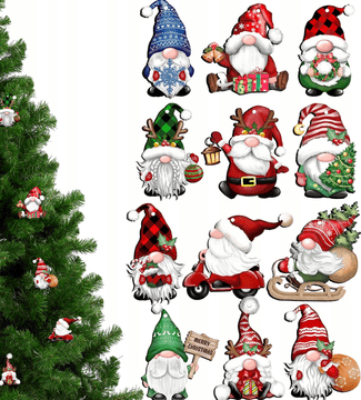 Korbi Božične lesene kroglice – škrati in Božički, komplet 12 kosov