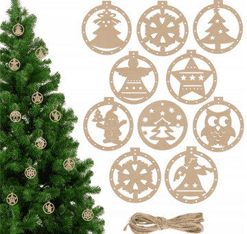 Korbi Božične lesene kroglice – obeski za drevesce, mešan komplet 10 kosov