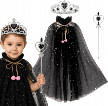 Korbi Otroški kostum princeske – plašč, krona in čarobna palica, komplet za Halloween in pustne zabave