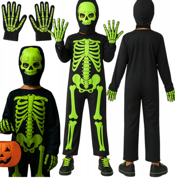 Korbi Svetleči kostum okostnjaka – zombijev Halloween kostum, velikost M