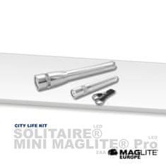 Maglite set City Life SX45107L, svetilki LED Mini PRO 2xAA + Solitaire 1xAAA, srebrna v darilni škatli