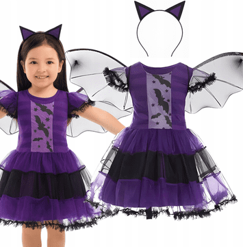 Korbi KOSTUM NETOPIRJA ZA DEKLE – TULECNA OČARLJIVA OBLEKA S KRILCI IN TRakom, HALLOWEEN, KARNEVAL, SET