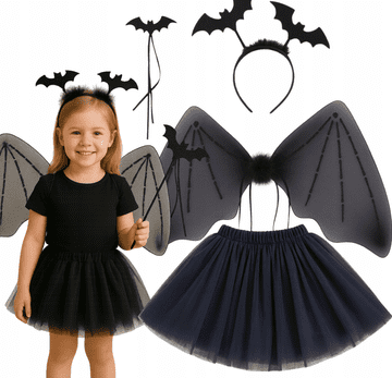 Korbi KOSTUM PAJČJA DEKLICA – NETOPIR, TULECNA OČARLJIVA OBLEKA, TUTU, HALLOWEEN ZA OTROKE