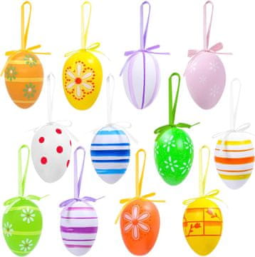 Nikcorp Velikonočna jajca za obešanje 24 kosov, ročno poslikane pisanice, večbarvni viseči okraski za velikonočno dekoracijo