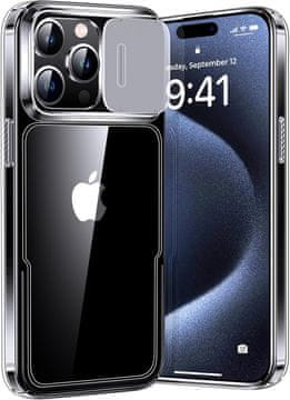 Nikcorp Prozoren ovitek za iPhone 15 Pro z zaščito kamere, ultra tanek etui proti rumenenju in prstnim odtisom, premium zaščita