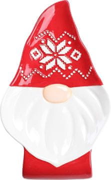 Nikcorp Keramično stojalo škrat 19x11 cm, rdeča božična dekoracija, podstavek za prigrizke, nakit ali sveče, okras za mizo