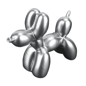 Nikcorp Dekorativna figurica balonski pes iz smole, srebrna, 9 cm | Okras za dom, pisarno ali torto | Sodoben namizni okras