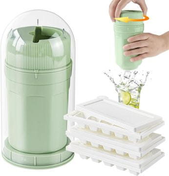 Nikcorp Zelena posoda za led s pokrovom | Praktičen kalup za enostavno izdelavo ledenih kock | PP material | 21 cm