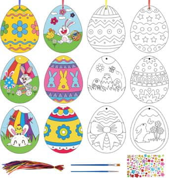 Nikcorp Velikonočna jajca za barvanje in okraševanje 48 kosov | Ustvarjalni set za otroke z dodatki DIY in obeski za grm
