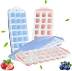 Nikcorp Komplet 4 silikonskih modelčkov za led s pokrovi za 84 kock v obliki src, črk in številk, zložljivi in večnamenski