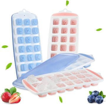 Nikcorp Komplet 4 silikonskih modelčkov za led s pokrovi za 84 kock v obliki src, črk in številk, zložljivi in večnamenski