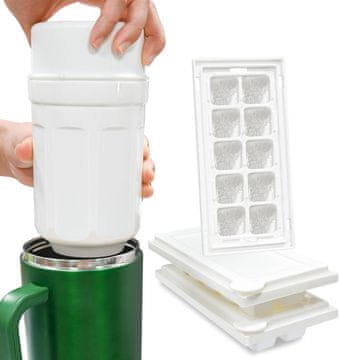 Nikcorp Set posod za led s kozarcem in vrtljivim mehanizmom | 3x model za 30 kock ledu | Plastika brez BPA | Bela barva