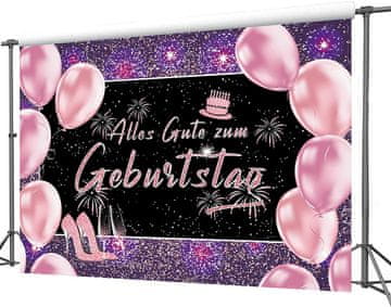 Nikcorp Velik rojstnodnevni banner za dekoracijo zabave, ozadje za slikanje Happy Birthday, roza, 210x150 cm, pralen material