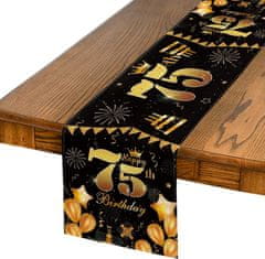 Nikcorp Namizni tekač za 75. rojstni dan črno-zlat 40x140 cm | Dekoracija za mizo, pralni poliester, zaščita mize za zabavo