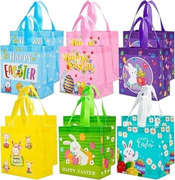 Nikcorp Velikonočne darilne vrečke iz netkanega blaga 12 kosov | Komplet za darila in pirhe z 6 različnimi prazničnimi motivi