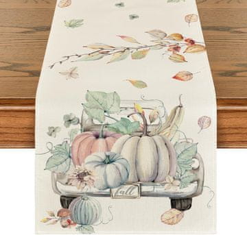 Nikcorp Namizni tekač z jesenskim motivom akvarelnih buč 40x180 cm | Dekorativni pralni prt za jedilno mizo | Bež barva