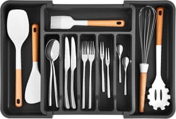 Nikcorp Nastavljiv organizator za jedilni pribor črn vložek za predal 6 predelov razširljiv pladenj za kuhinjske pripomočke