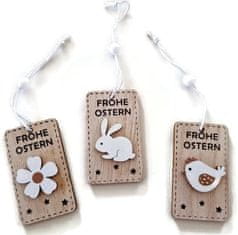 Nikcorp Leseni velikonočni obeski za grm, 3 kosi | Dekoracija zajček, piščanček in rože | Okraski za veliko noč iz lesa