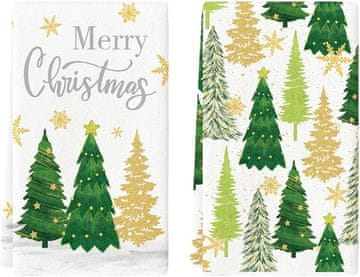 Nikcorp Komplet 2 božičnih kuhinjskih krp z motivom drevesa, dekorativne pralne krpe za kuhinjo, poliester, 60x40 cm