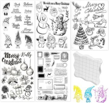 Nikcorp Komplet 5 listov silikonskih štampiljk za ustvarjanje | Prozorni božični motivi za voščilnice in scrapbooking
