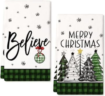 Nikcorp Komplet 2 božičnih kuhinjskih brisač 40x60 cm, dekorativni prtički z motivom božičnega drevesca, mehke in pralne krpe