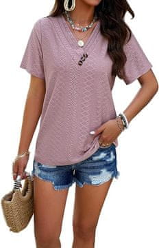 Nikcorp Ženska majica s kratkimi rokavi in V-izrezom, lahka pletenina, ohlapen kroj, roza, velikost S