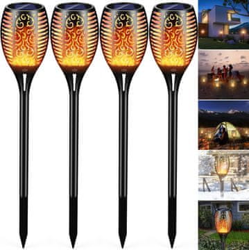 Nikcorp Solarna vrtna LED svetilka bakla z učinkom plamena, vodoodporna IP65, avtomatski vklop, za vrt in poti, komplet 4 kosov