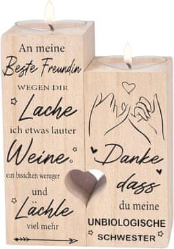 Nikcorp Lesen svečnik v obliki srca z gravuro | Darilo za najboljšo prijateljico | Dekoracija za dom | Komplet 2 svečnika in sveči