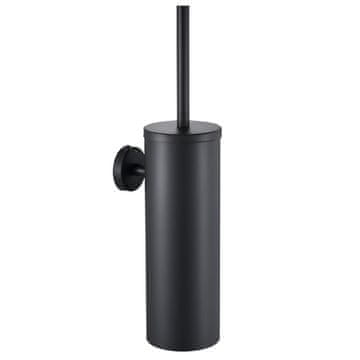 Nikcorp Stenska WC ščetka s posodo črna mat | Držalo iz nerjavečega jekla | Montaža brez vrtanja | Kopalniški set
