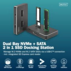 Digitus čitalec diskov USB 3.2 TipC za M.2 NVMe SATA SD kartica DA-71546-1