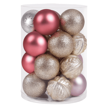 Nikcorp Božične kroglice 6 cm, 20 kosov, nelomljive, rdeče, zlate in roza | Okraski za božično jelko in dekoracijo doma