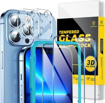 Nikcorp Zaščitno kaljeno steklo 9H za iPhone 13 Pro Max 6,7" celozaslonsko + zaščita kamere, komplet 2 kosov z okvirjem