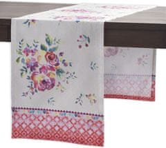 Nikcorp Namizni tekač 50x150 cm iz 100% bombaža z ročno poslikanim cvetličnim vzorcem vrta vrtnic, pralen v stroju