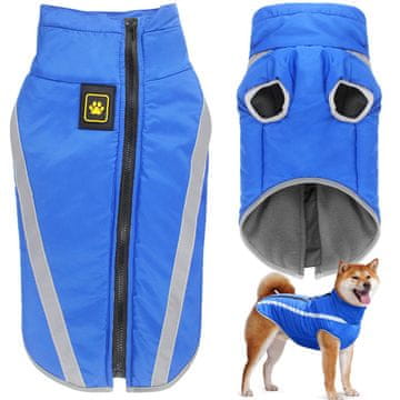 Nikcorp Vodoodporna zimska jakna za pse 2XL | Topel pasji plašč z odsevniki, zadrgo na hrbtu in odprtino za oprsnico, moder