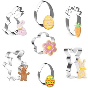 Nikcorp Set modelčkov za velikonočne piškote 7 kosov | Nerjaveče jeklo | Motivi zajec, jajce, korenček | Peka za veliko noč