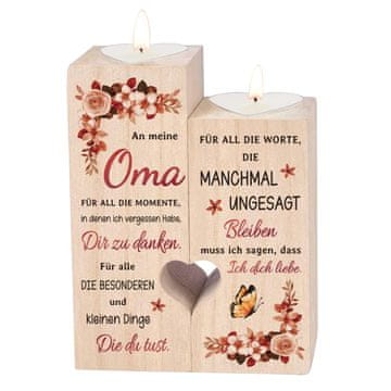 Nikcorp Komplet 2 lesenih svečnikov v obliki srca z gravuro | Personalizirano darilo za babico | Dekoracija za dom