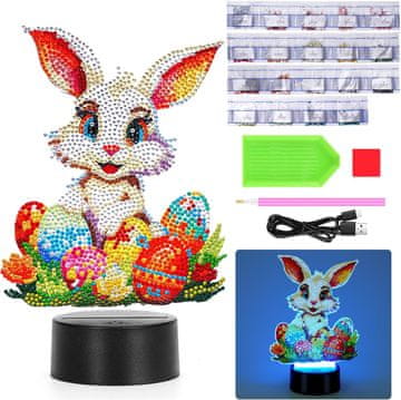 Nikcorp LED nočna lučka za diamantno slikanje DIY komplet Velikonočni zajček | 5 barv svetlobe na dotik, USB ali baterijsko napajanje