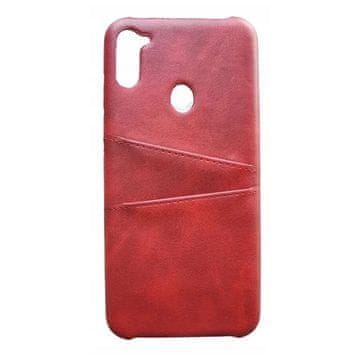 Nikcorp Usnjen preklopni ovitek etui za Samsung Galaxy A11 z režo za kartice in denar, rdeča barva, popolna zaščita telefona