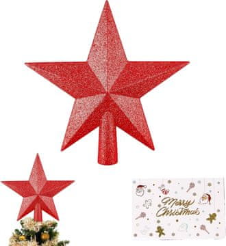 Nikcorp Rdeča zvezda za vrh božičnega drevesca 20 cm | Praznični okras z bleščicami za jelko | Lahka in trpežna konica